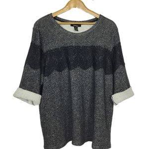 Black Cotton Lace Detail Sweatshirt Tunic Top 2X